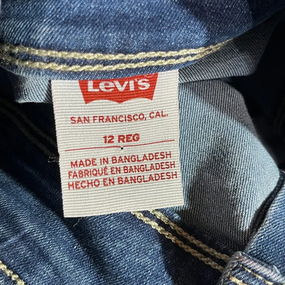Levi's Skirtall Girls 12 Blue Denim Button Front Sleeveless V-Neck Casual School
